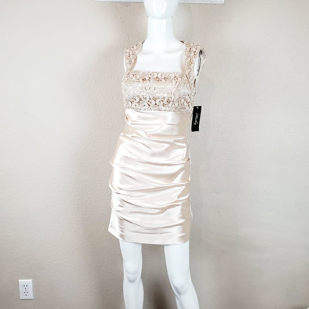 Hailey Laced Ruched Mini Sleeveless Satin Cut-out Back Cocktail Dress NWT 4